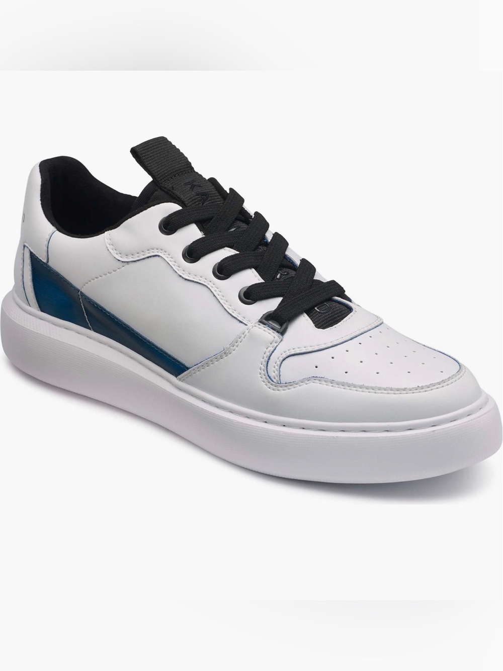 Karl Lagerfeld White Leather Sneakers with Blue Side Accent and Black Details